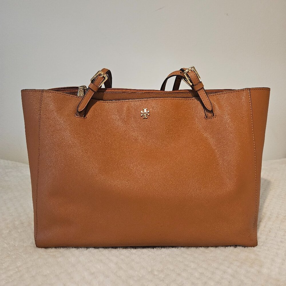 TORY BURCH York Large Buckle Tote – Light Oak Saffiano Leather